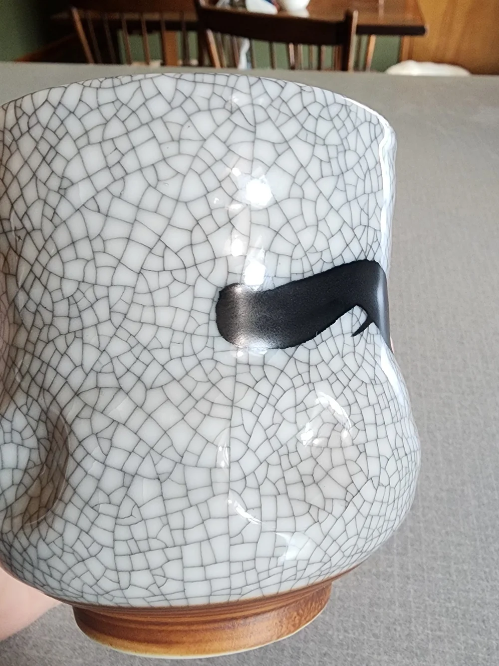 Black & White Crackle Ceramic Yunomi with Calligraphy